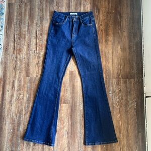 Blue Wide Leg Flare Jeans with Classic Indigo Wash